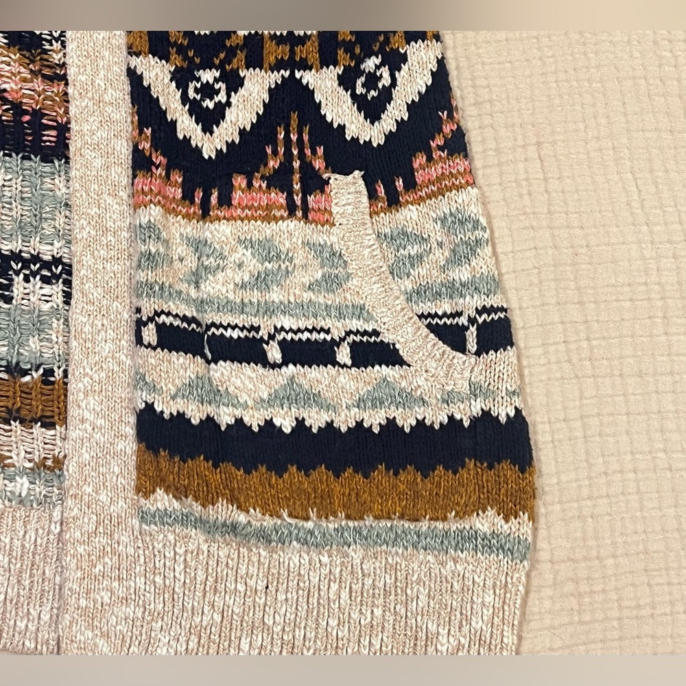 LL Bean Woman's Small Petite Cotton Ragg Sweater Open Cardigan Fair Isle 508193 - Picture 7 of 15